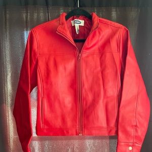Red faux leather jacket